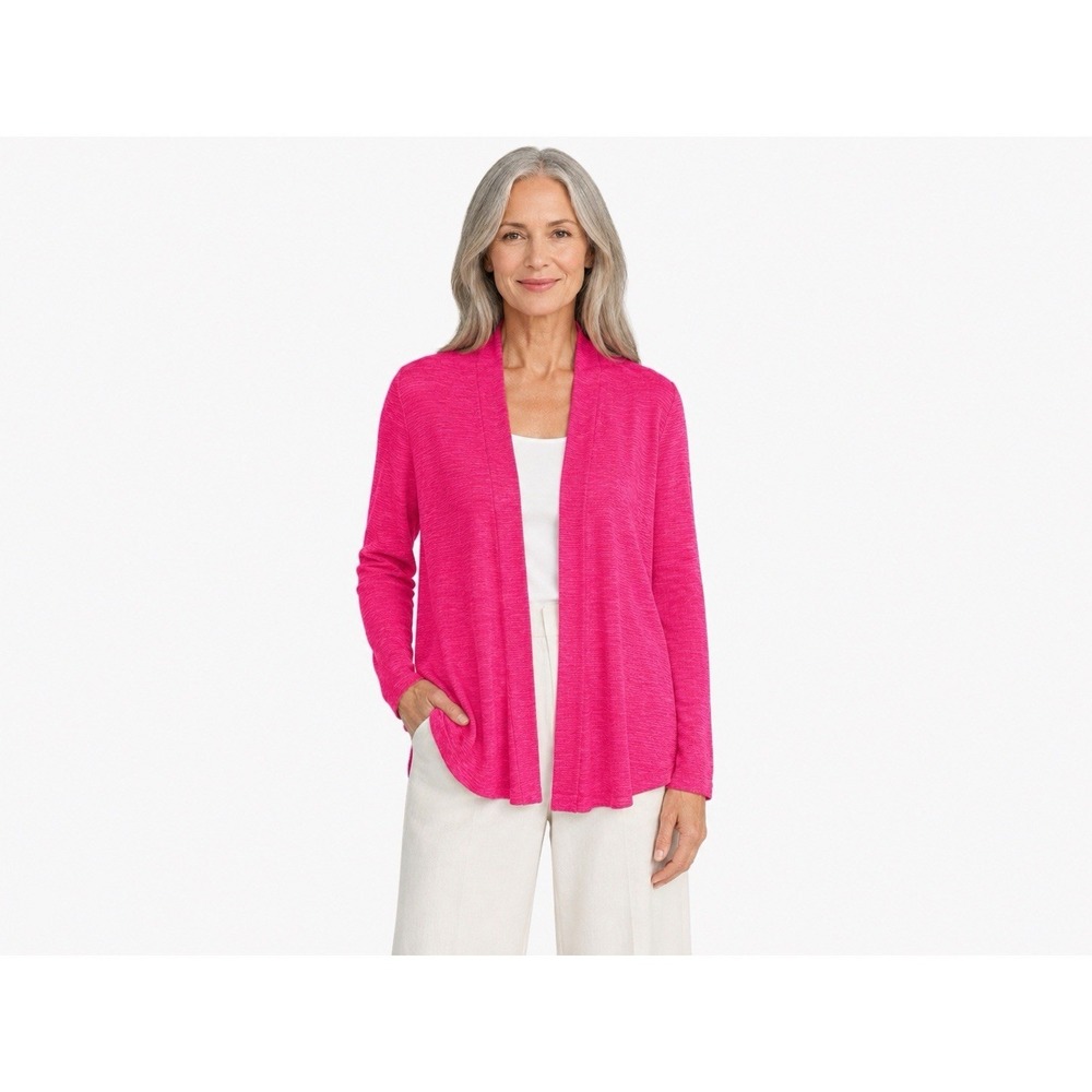 Eileen Fisher Cardigan Small Petite Linen Blend Pink Open Relaxed Pockets MN10-3